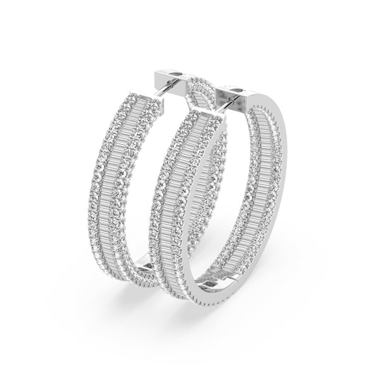 Hoop Earring With Round And Baguette Combination (SKU#04879ER)