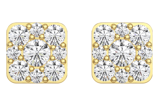 9 Stone Square Halo Earring 1.00 Cts