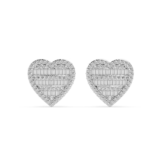 Heart Shape Fashion Earring With Round And Baguette Combination (SKU#09917ER)