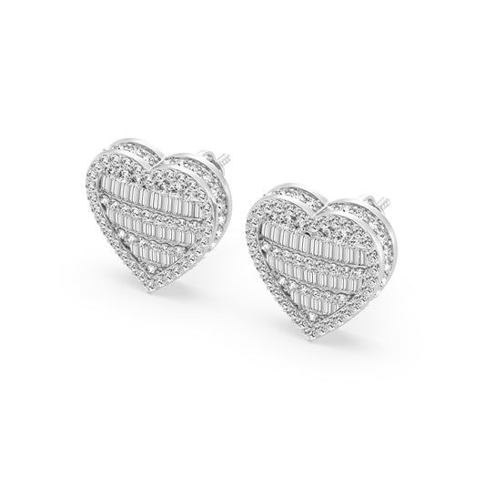 Heart Shape Fashion Earring With Round And Baguette Combination (SKU#09917ER)