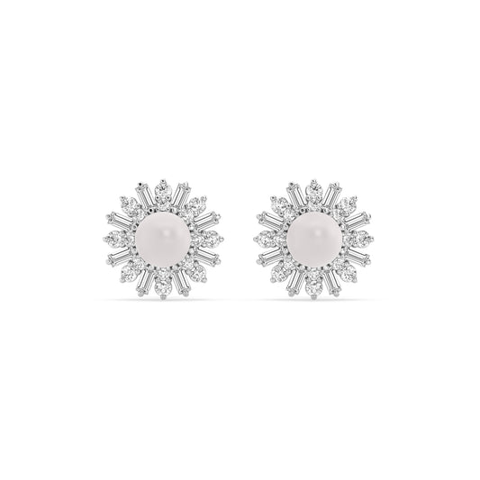 Fashion Earring With Round And Baguette Combination with Pearl Center (SKU#08869ER)