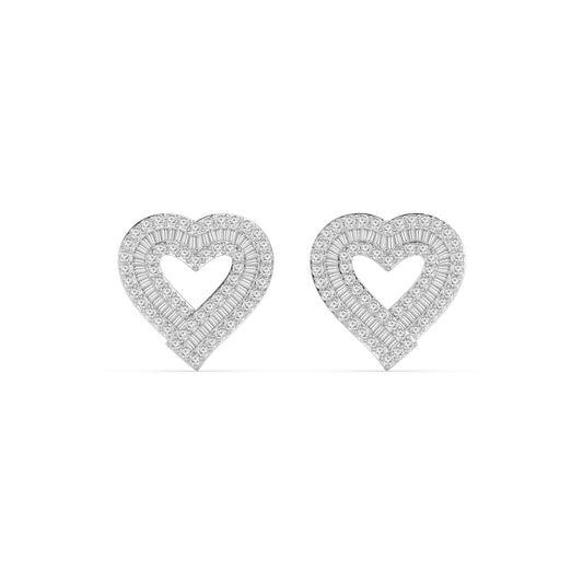 Heart Shape Fashion Earring With Round And Baguette Combination (SKU#09915ER)