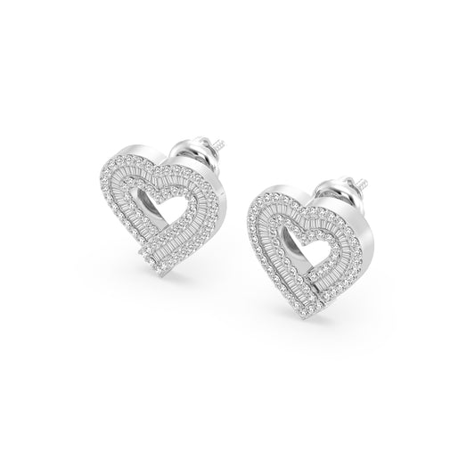 Heart Shape Fashion Earring With Round And Baguette Combination (SKU#09915ER)