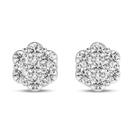 7 Stone Diamond cluster earrings with Side Diamond 0.75 Cts