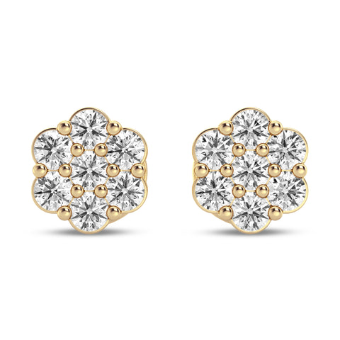 7 Stone Diamond cluster earrings with Side Diamond 0.75 Cts