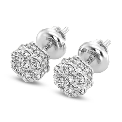 7 Stone Diamond cluster earrings with Side Diamond 0.75 Cts