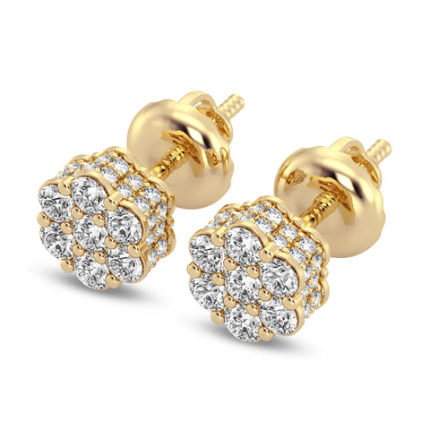 7 Stone Diamond cluster earrings with Side Diamond 0.75 Cts