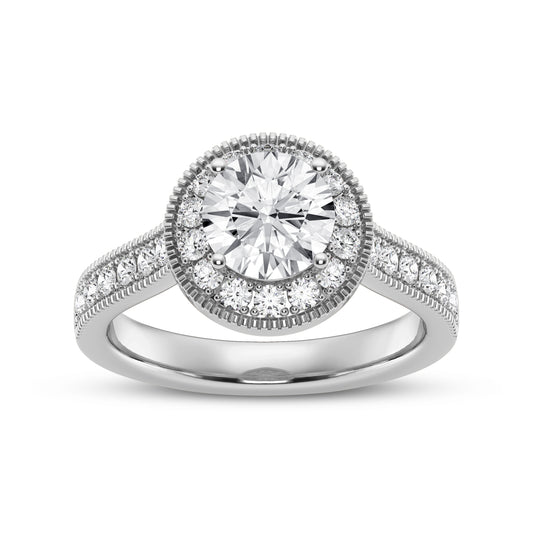 Round Halo  Engagement Ring & millgraining (SKU#00593RG)