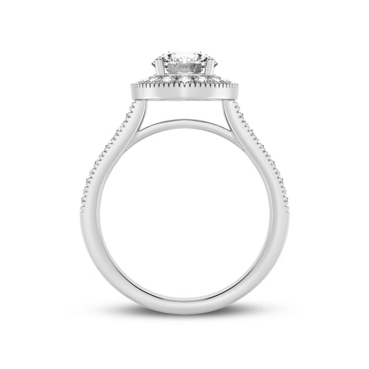 Round Halo  Engagement Ring & millgraining (SKU#00593RG)