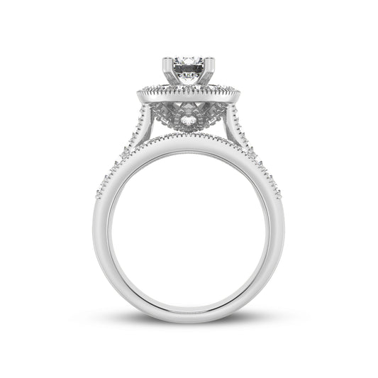 Round Halo Engagement Ring with matching Band & millgraining (SKU#00815RG)