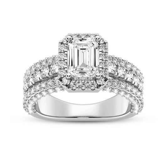 Emerald Cut Halo Three Row Engagement Ring (SKU#10009RG-100)
