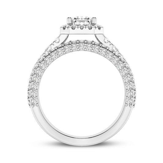 Emerald Cut Halo Three Row Engagement Ring (SKU#10009RG-100)