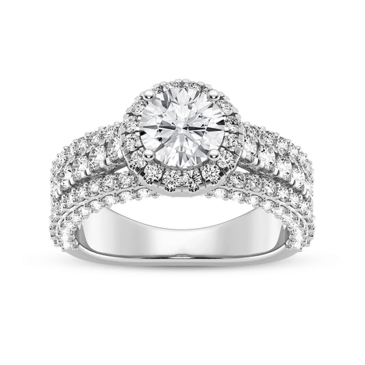 Round Halo Three Row Shank Engagement Ring (SKU#10011RG-100)