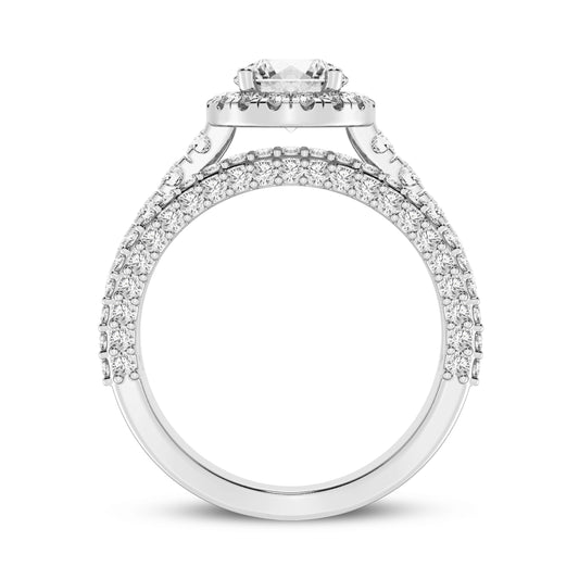 Round Halo Three Row Shank Engagement Ring (SKU#10011RG-100)