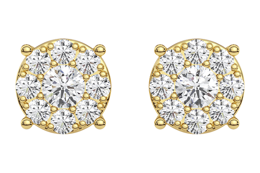 9 Stone Solitaire Cluster Earring 0.50 Cts