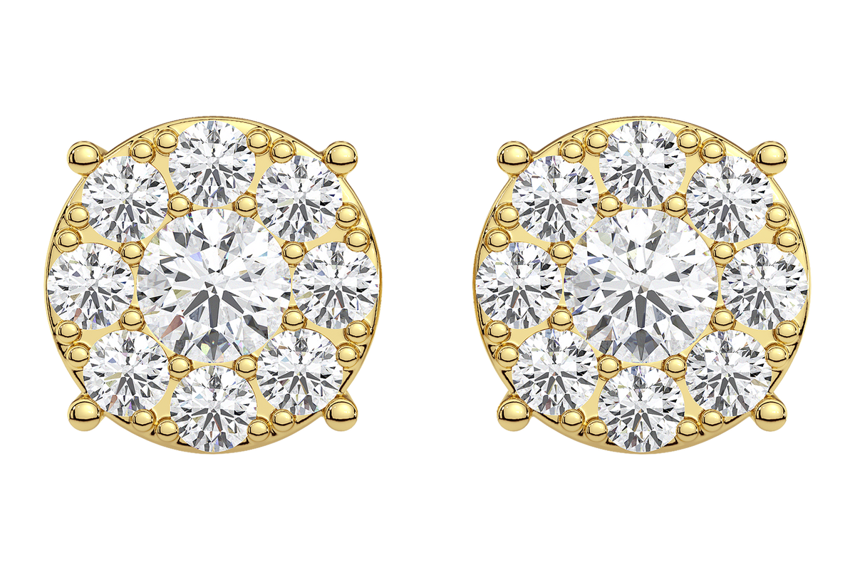 9 Stone Solitaire Cluster Earring 2.00 Cts