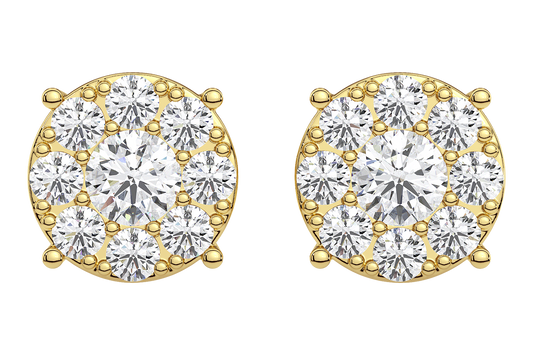 9 Stone Solitaire Cluster Earring 2.00 Cts