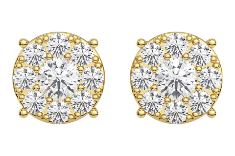 9 Stone Solitaire Cluster Earring 2.00 Cts