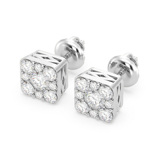 9Stones Composite Halo Earrings In Square Shape (SKU#DEF243)