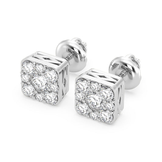 9Stones Composite Halo Earrings In Square Shape (SKU#DEF244)