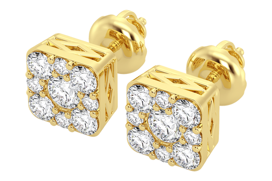 9 Stone Square Halo Earring 1.50 Cts