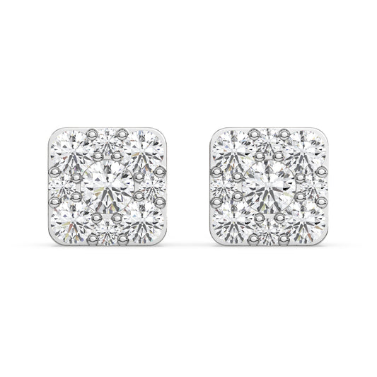 9Stones Composite Halo Earrings In Square Shape (SKU#DEF245)