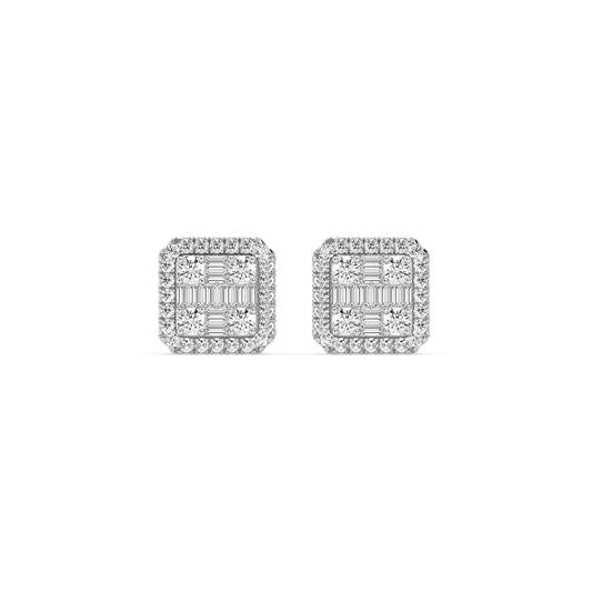 Composite Fashion Earring With Round And Baguette Combination (SKU#04092ER)