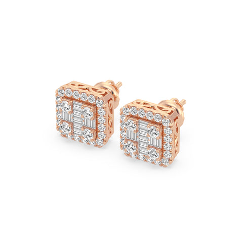 Composite Fashion Earring With Round And Baguette Combination (SKU#04092AER)