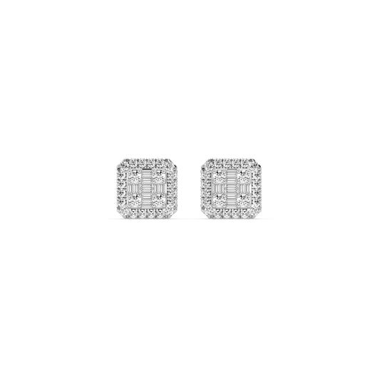 Composite Fashion Earring With Round And Baguette Combination (SKU#04092BER)