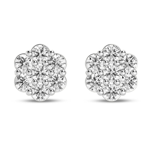 7 Stone Diamond cluster earrings with Side Diamond 1.00 Cts