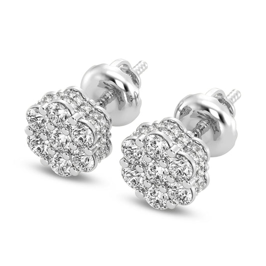 7 Stone Diamond cluster earrings with Side Diamond 1.00 Cts