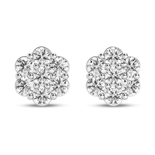 7 Stone Diamond cluster earrings with Side Diamond 1.50 Cts