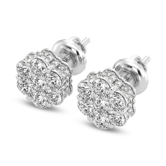 7 Stone Diamond cluster earrings with Side Diamond 1.50 Cts