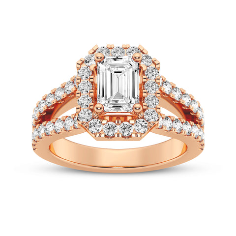 Emerald Cut Halo Split Shank Engagement Ring (SKU#10015RG-100)