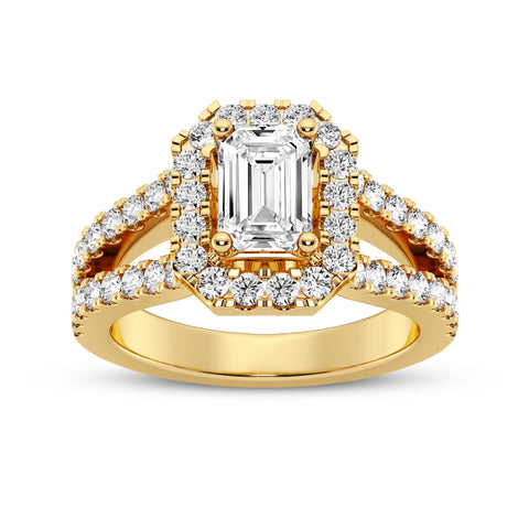 Emerald Cut Halo Split Shank Engagement Ring (SKU#10015RG-100)