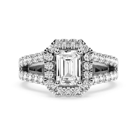 Emerald Cut Halo Split Shank Engagement Ring (SKU#10015RG-100)