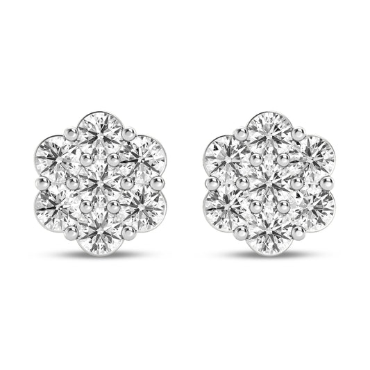 7 Stone Diamond cluster earrings with Side Diamond 2.50 Cts