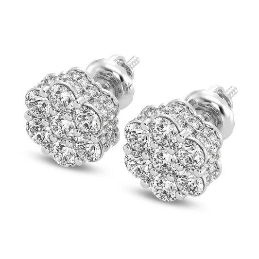 7 Stone Diamond cluster earrings with Side Diamond 2.50 Cts