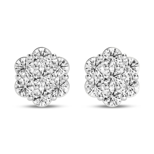 7 Stone Diamond cluster earrings with Side Diamond 2.00 Cts