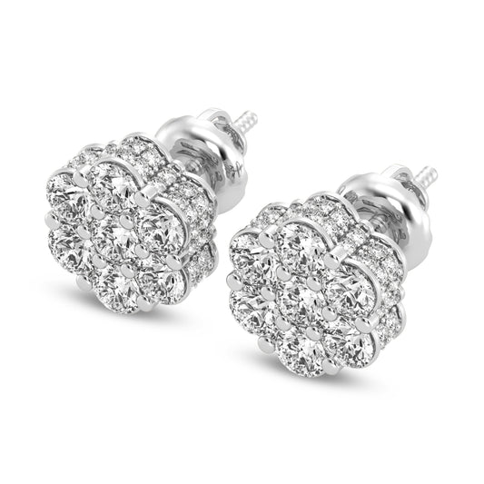 7 Stone Diamond cluster earrings with Side Diamond 2.00 Cts