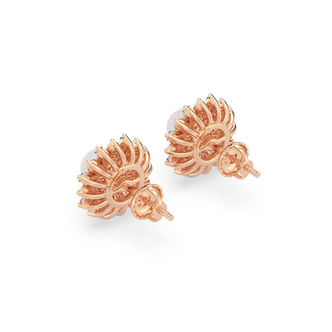Fashion Earring With Round And Baguette Combination with Pearl Center (SKU#08869ER)