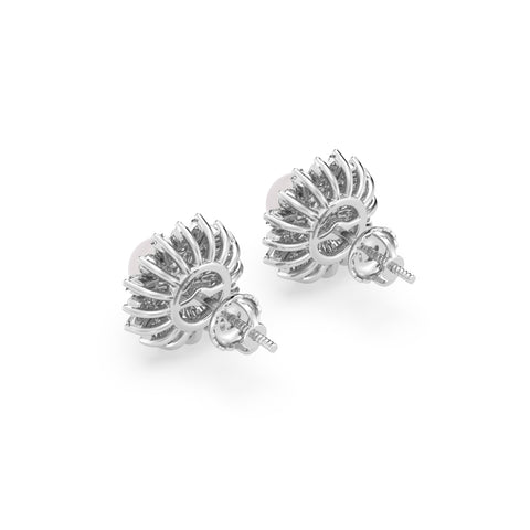 Fashion Earring With Round And Baguette Combination with Pearl Center (SKU#08869ER)