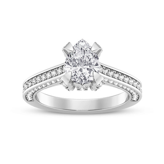 Pear Without Halo Pave Shank Engagement Ring (SKU#10027RG-100)