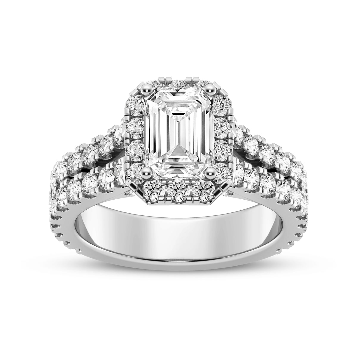 Emerald Cut Halo Split Shank Engagement Ring (SKU#10023RG-100)