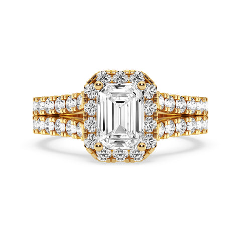 Emerald Cut Halo Split Shank Engagement Ring (SKU#10023RG-100)