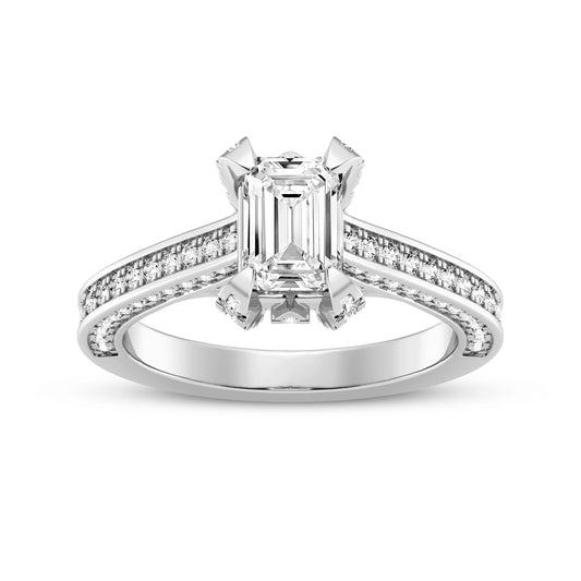 Emerald Cut Without Halo Pave Shank Engagement Ring (SKU#10028RG-100)