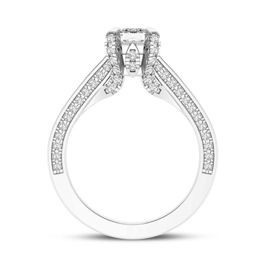 Emerald Cut Without Halo Pave Shank Engagement Ring (SKU#10028RG-100)