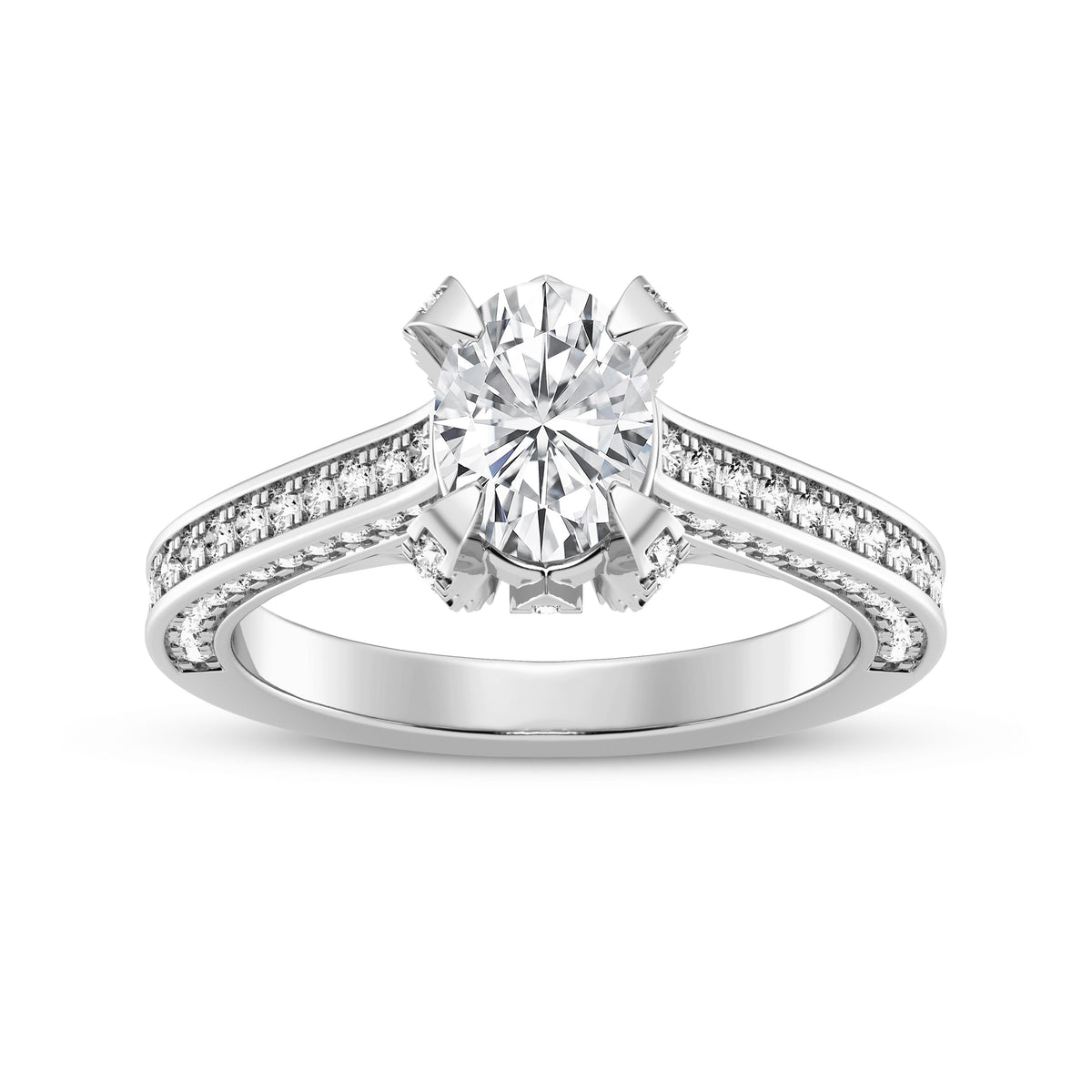 Oval Without Halo Pave Shank Engagement Ring (SKU#10029RG-100)