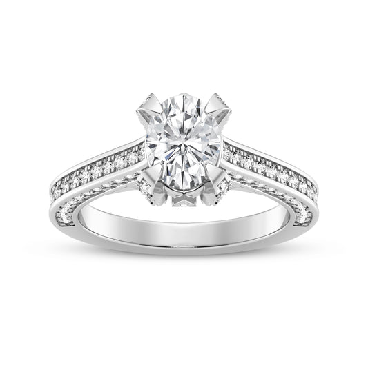 Oval Without Halo Pave Shank Engagement Ring (SKU#10029RG-100)