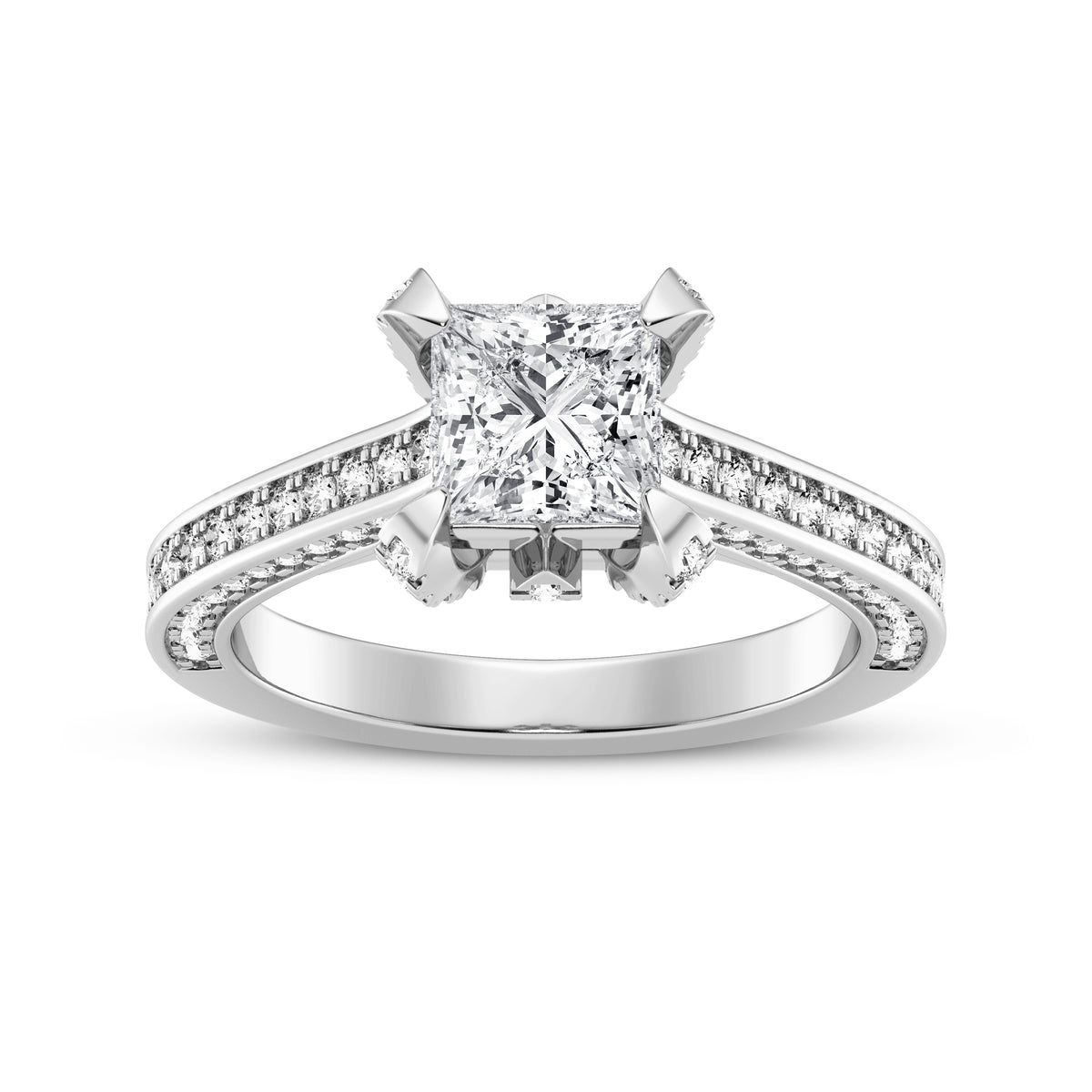 Princess Without Halo Pave Shank Engagement Ring (SKU#10030RG-100)